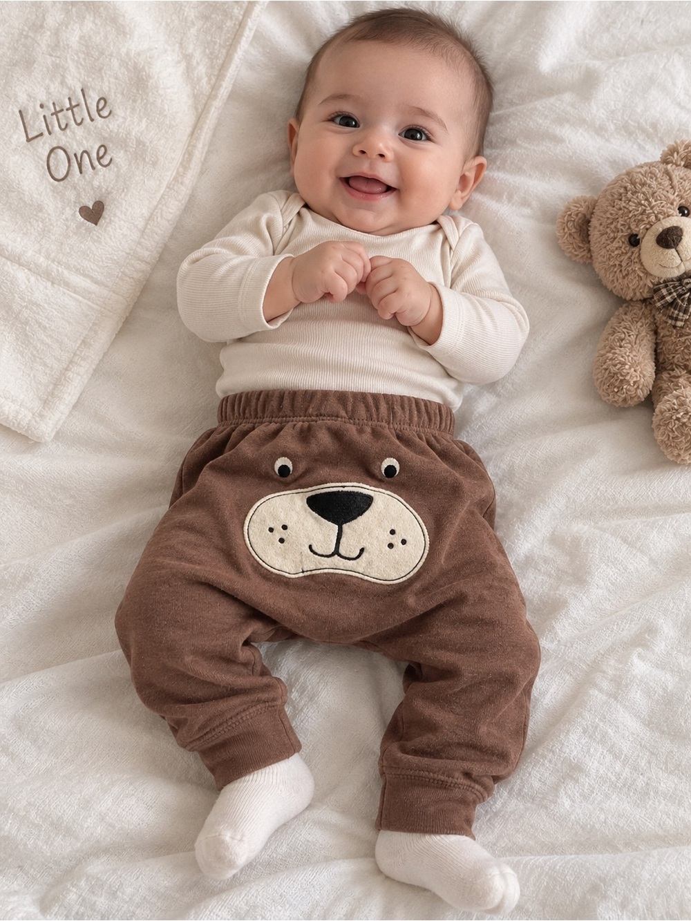 Cozy Brown Bear Face Baby Joggers
